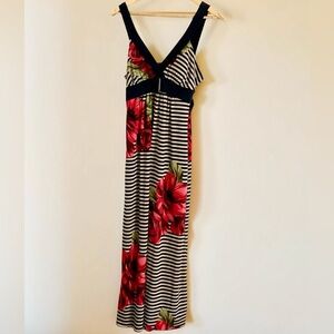 ENFOCUS Chic,navy,stripe,maxi dress with red rose,Y2K style belt,baby doll style
